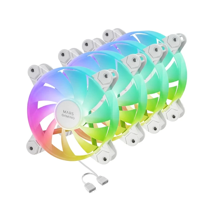 Mars Gaming MF-4A Pack de 4 Ventiladores de 120mm - 1000rpm - Iluminacion ARGB sin Marco - FDB - Silencioso 14dB - Tornillos Incluidos - Rodamientos H 1