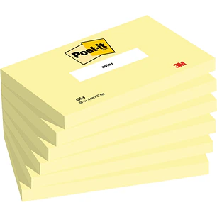 Post-It Pack de 6 Blocs de 100 Notas Adhesivas Reposicionables - Forma Rectangular - 76x127mm - Color Amarillo Claro