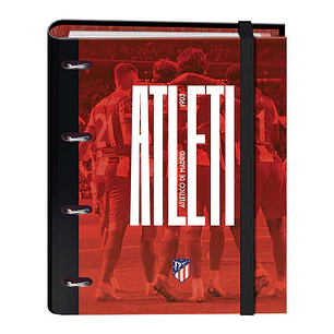 Dohe Atletico de Madrid Atleti Carpeta de 4 Anillas Formato A4 con Recambio de 100 Hojas - 4 Separadores de Colores - Cierre con Goma Elastica - Anill