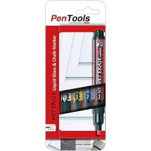 Pentel PenTools Pack de 4 Rotuladores de Tiza Liquida Wet Erase - Punta Biselada Reversible 2-4mm - Resistente a la Intemperie sobre Vidrio - Colores 