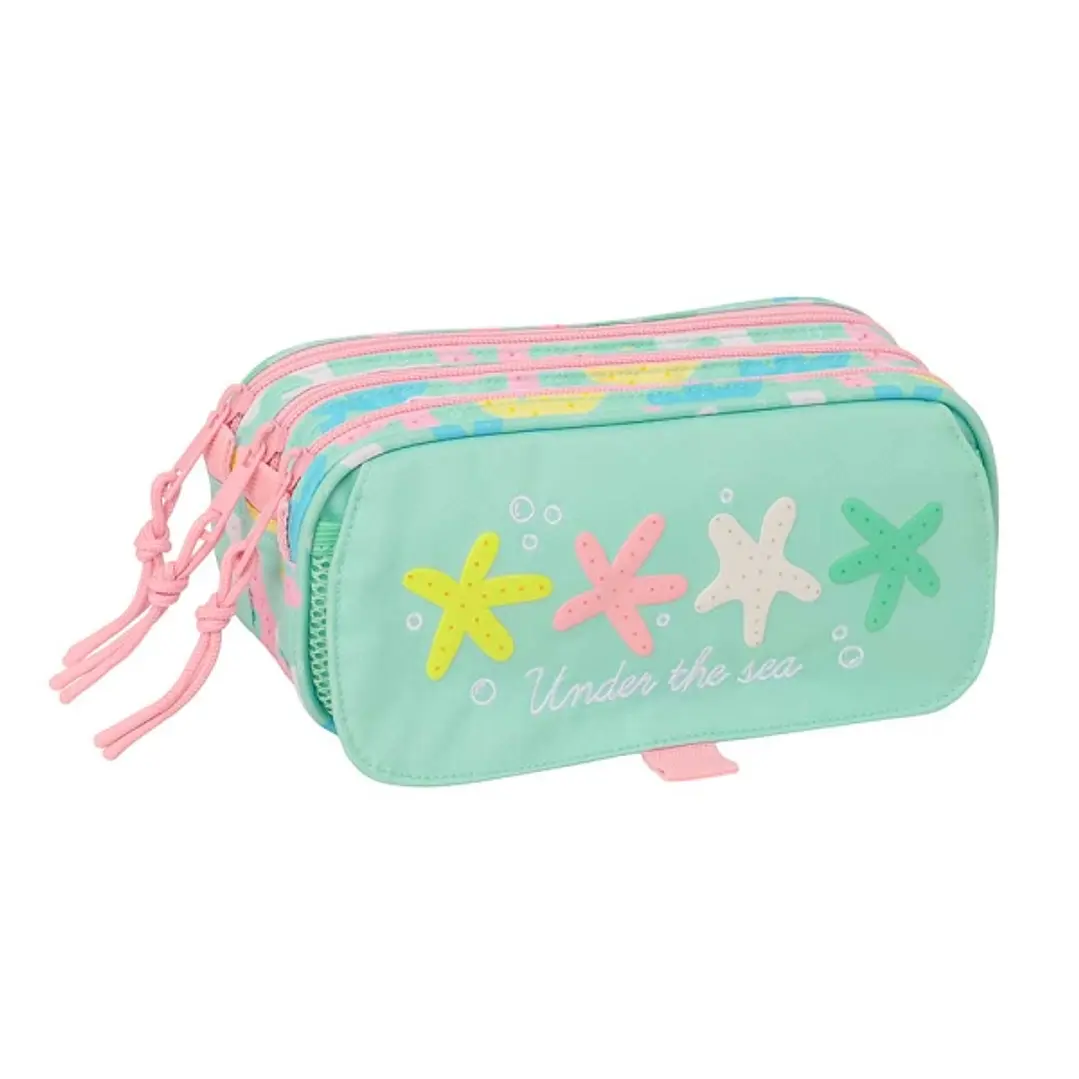 Safta Estrellas Portatodo - 3 Compartimentos con Cremallera - Cinta Trasera Adaptable - Bolsillo Frontal de Rejilla con Velcro - 21.5x10x8cm - Color V 1
