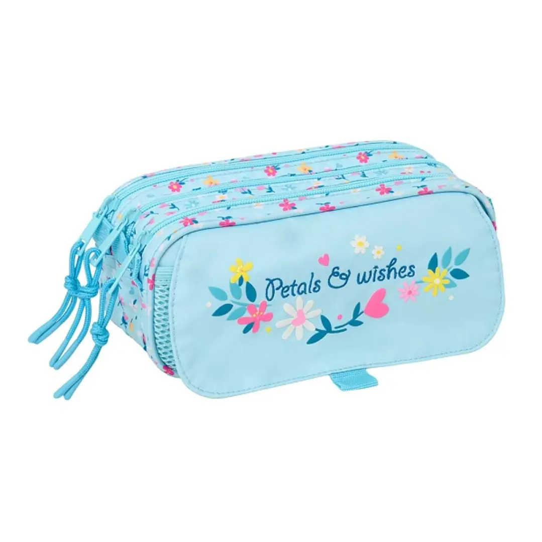 Safta Blackfit8 Petalos Portatodo - 3 Compartimentos con Cremallera - Cinta Trasera Adaptable - Bolsillo Frontal de Rejilla con Velcro - 21.5x10x8cm - 1