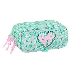 Safta Cuore Portatodo - 3 Compartimentos con Cremalleras - Bolsillo Frontal - Cinta Adaptable - 1.72L - 215x80x100mm - Color Turquesa