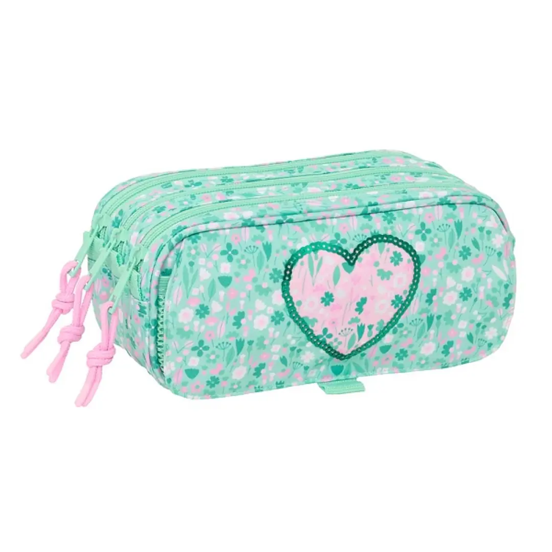 Safta Cuore Portatodo - 3 Compartimentos con Cremalleras - Bolsillo Frontal - Cinta Adaptable - 1.72L - 215x80x100mm - Color Turquesa 1