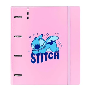 Safta Stitch Ohana Carpeta con 4 Anillas 35mm - Tapas de PP Foam - Recambio 100 Hojas - Cuadriculas 5x5mm - Cierre Elastico - Incluye Separadores - 27