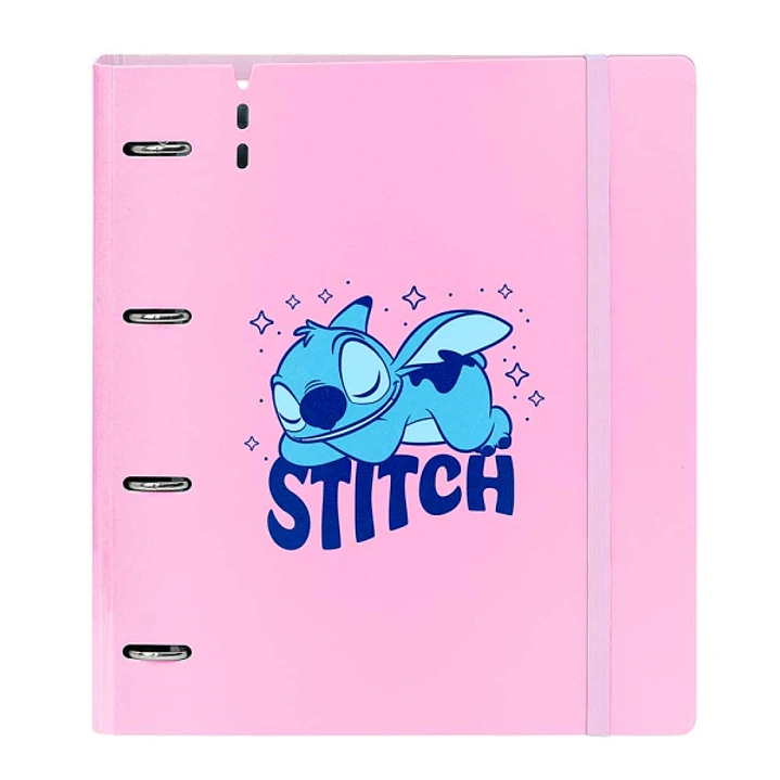 Safta Stitch Ohana Carpeta con 4 Anillas 35mm - Tapas de PP Foam - Recambio 100 Hojas - Cuadriculas 5x5mm - Cierre Elastico - Incluye Separadores - 27 1