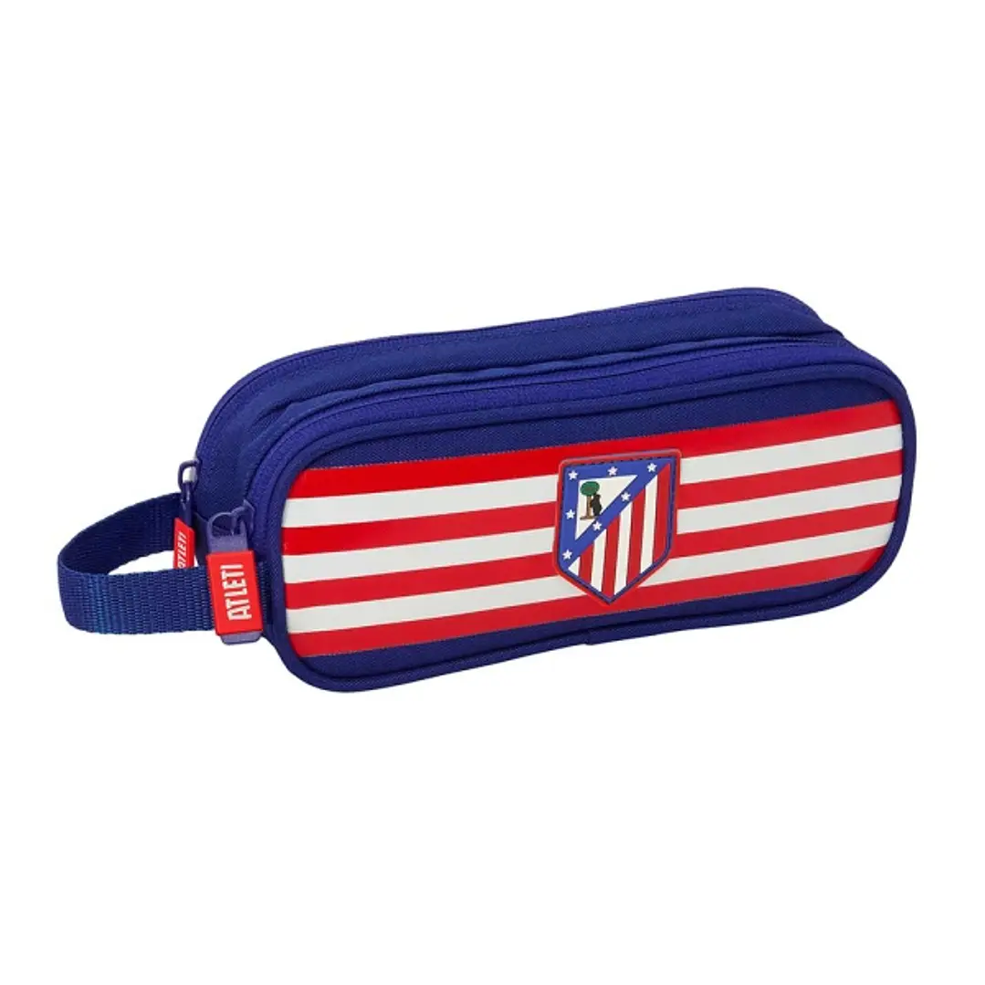 Safta Atletico de Madrid Portatodo - 2 Compartimentos con Cremallera - Asa Lateral - Capacidad 1L - 21x8x6cm - Color Azul Marino 1