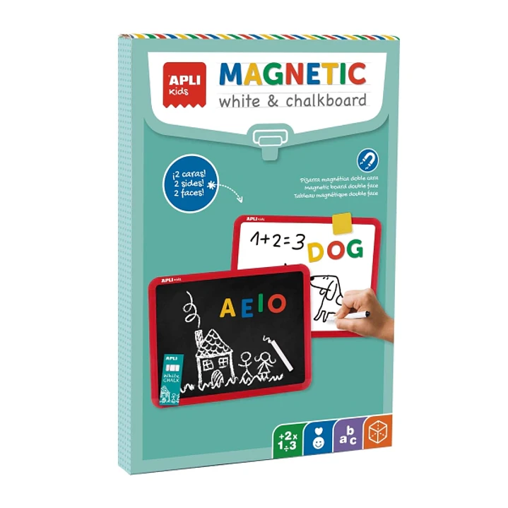 Apli Pizarra Magnetica Doble Cara - Una Cara Para Tiza y otra para Rotuladores - Incluye Rotulador, Caja de Tizas y Borrador - Tamaño 340x220x20mm 1