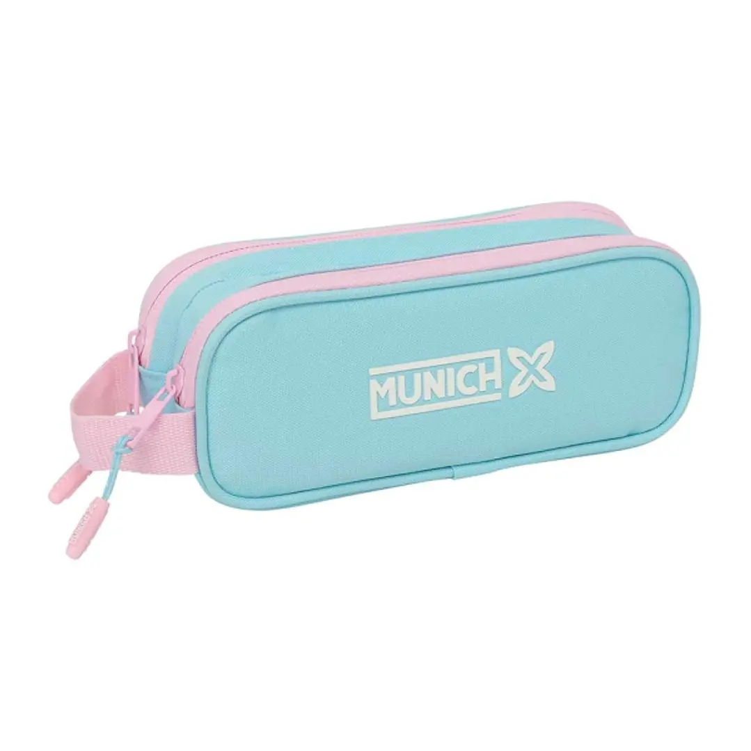Safta Munich Sky Portatodo - 2 Compartimentos con Cremallera - Asa Lateral - Capacidad 1L - 21x8x6cm - Color Azul Pastel 1