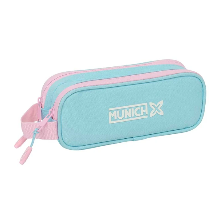 Safta Munich Sky Portatodo - 2 Compartimentos con Cremallera - Asa Lateral - Capacidad 1L - 21x8x6cm - Color Azul Pastel 1