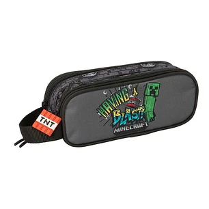 Safta Minecraft Graffiti Portatodo - 2 Compartimentos con Cremallera - Asa Lateral - Capacidad 1L - 21x8x6cm - Color Gris