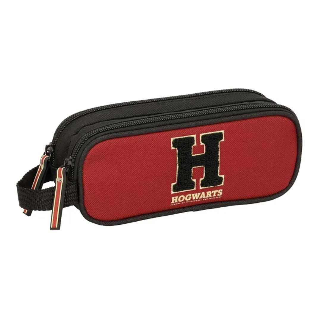 Safta Harry Potter Hogwarts Portatodo - 2 Compartimentos con Cremallera - Asa Lateral - Capacidad 1L - 21x8x6cm - Color Negro y Rojo 1