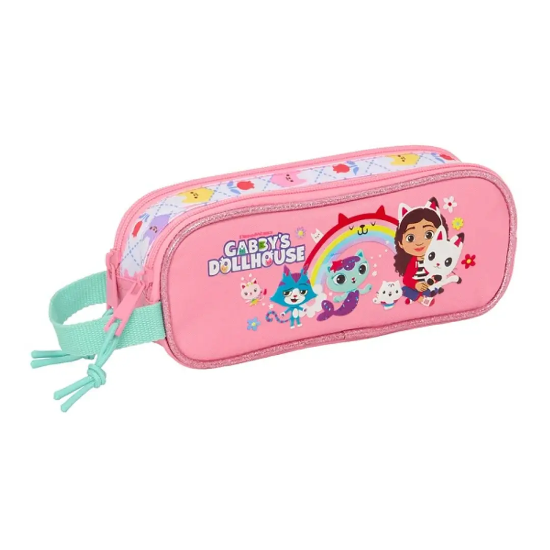 Safta Gabby's Dollhouse Portatodo - 2 Compartimentos con Cremallera - Asa Lateral - Capacidad 1L - 21x8x6cm - Color Rosa 1