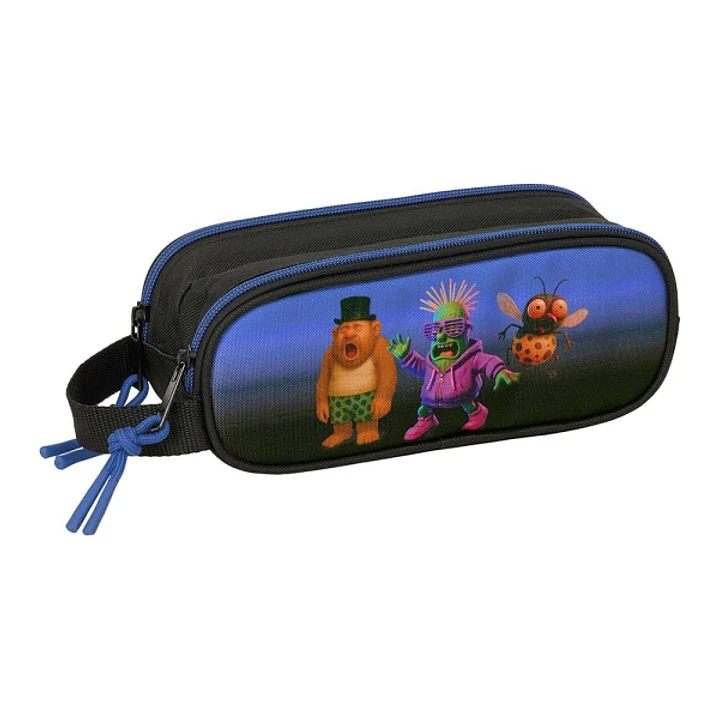 Safta Brainrot Portatodo - 2 Compartimentos con Cremallera - Asa Lateral - Capacidad 1L - 21x8x6cm - Color Negro y Azul 1