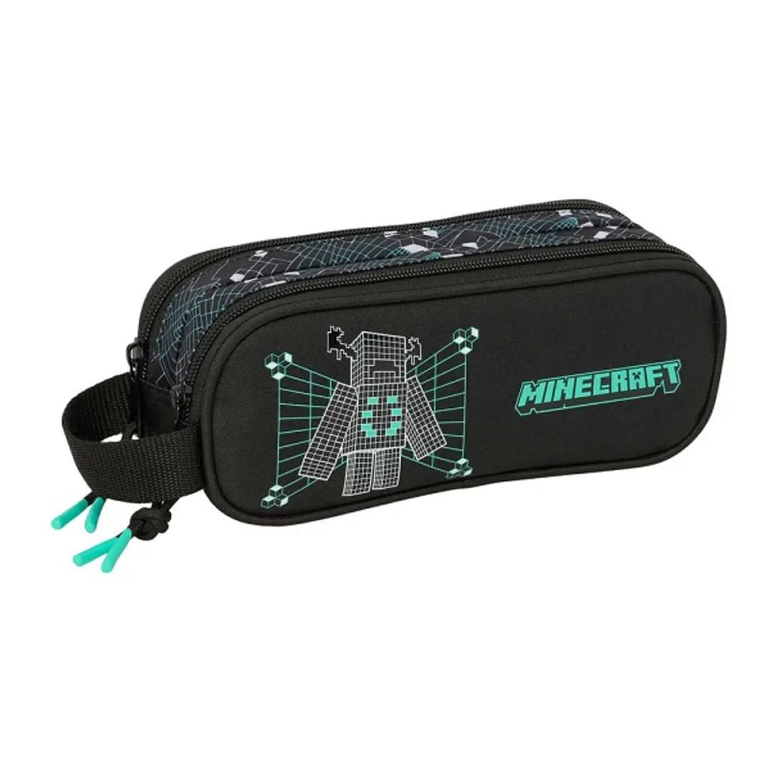 Safta Minecraft Screen Portatodo - 2 Compartimentos con Cremallera - Asa Lateral - Capacidad 1L - 21x8x6cm - Color Negro 1