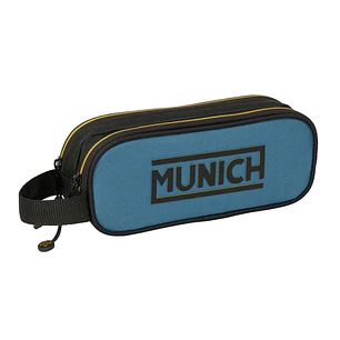 Safta Munich Portatodo - 2 Compartimentos con Cremallera - Asa Lateral - Capacidad 1L - 21x8x6cm - Color Negro y Azul