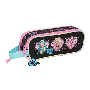 Safta Monster High Portatodo - 2 Compartimentos con Cremalleras - Asa Lateral - 1L - 210x60x80mm - Color Negro