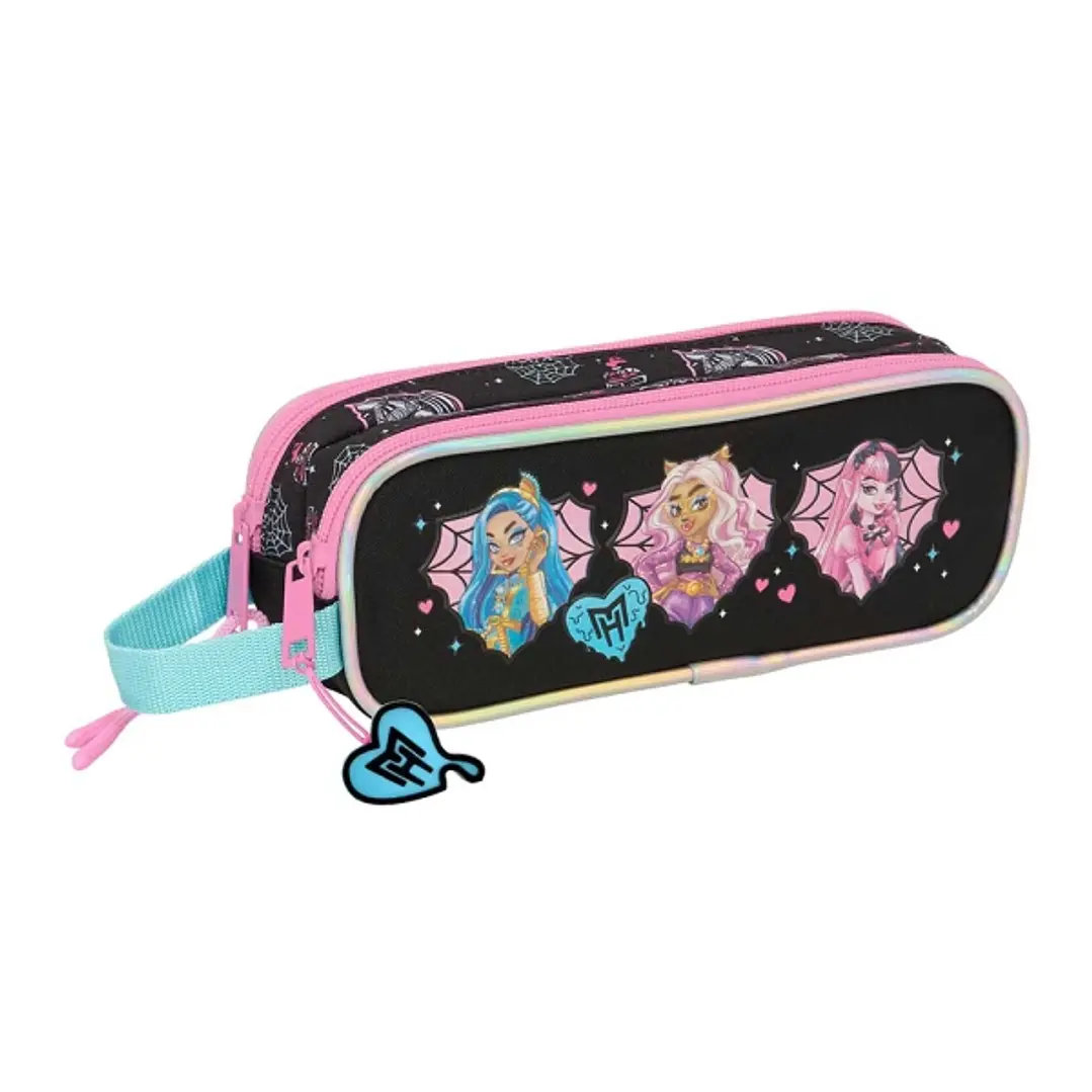 Safta Monster High Portatodo - 2 Compartimentos con Cremalleras - Asa Lateral - 1L - 210x60x80mm - Color Negro 1