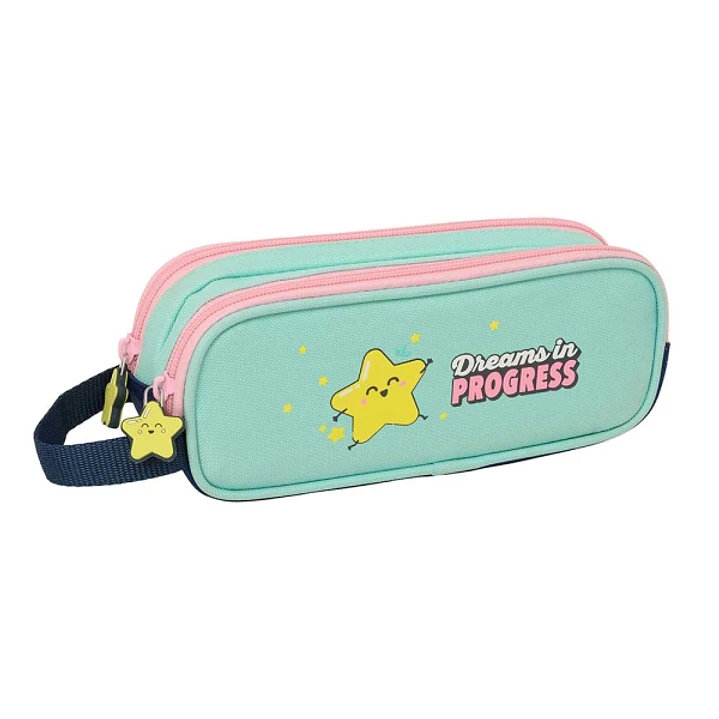 Safta Mr. Wonderful Estrella Portatodo - 2 Compartimentos con Cremallera - Asa Lateral - Capacidad 1L - 21x8x6cm - Color Turquesa Claro 1