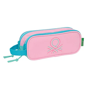 Safta Benetton Dolce Portatodo - 2 Compartimentos con Cremalleras - Asa Lateral - 1L - 210x60x80mm - Color Rosa Pastel