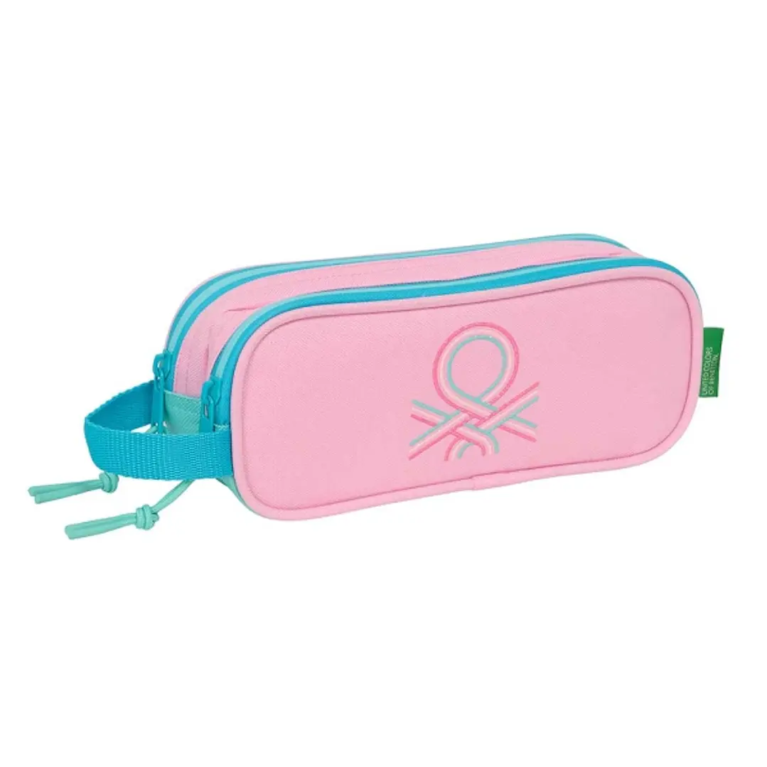Safta Benetton Dolce Portatodo - 2 Compartimentos con Cremalleras - Asa Lateral - 1L - 210x60x80mm - Color Rosa Pastel 1
