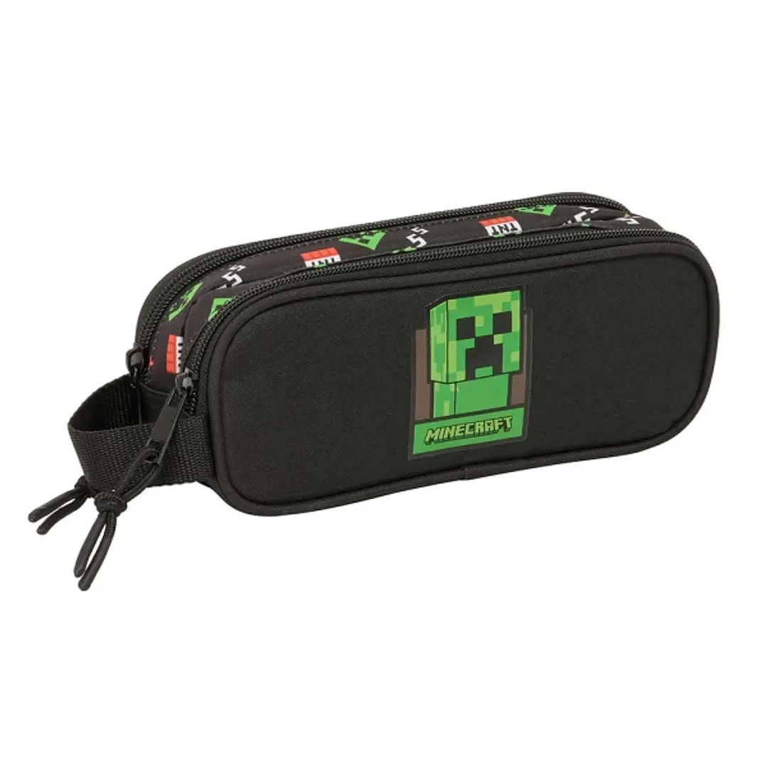 Safta Minecraft Portatodo - 2 Compartimentos con Cremalleras - Asa Lateral - 1L - 210x60x80mm - Color Negro 1