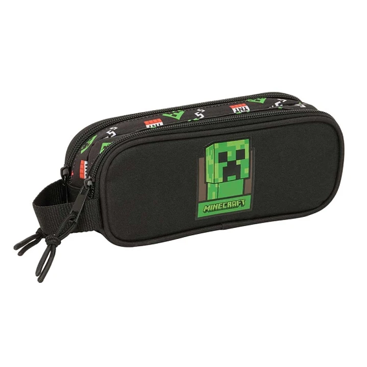 Safta Minecraft Portatodo - 2 Compartimentos con Cremalleras - Asa Lateral - 1L - 210x60x80mm - Color Negro 1