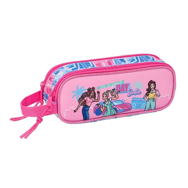Safta Barbie Portatodo - 2 Compartimentos con Cremalleras - Asa Lateral - 1L - 210x60x80mm - Color Rosa 1
