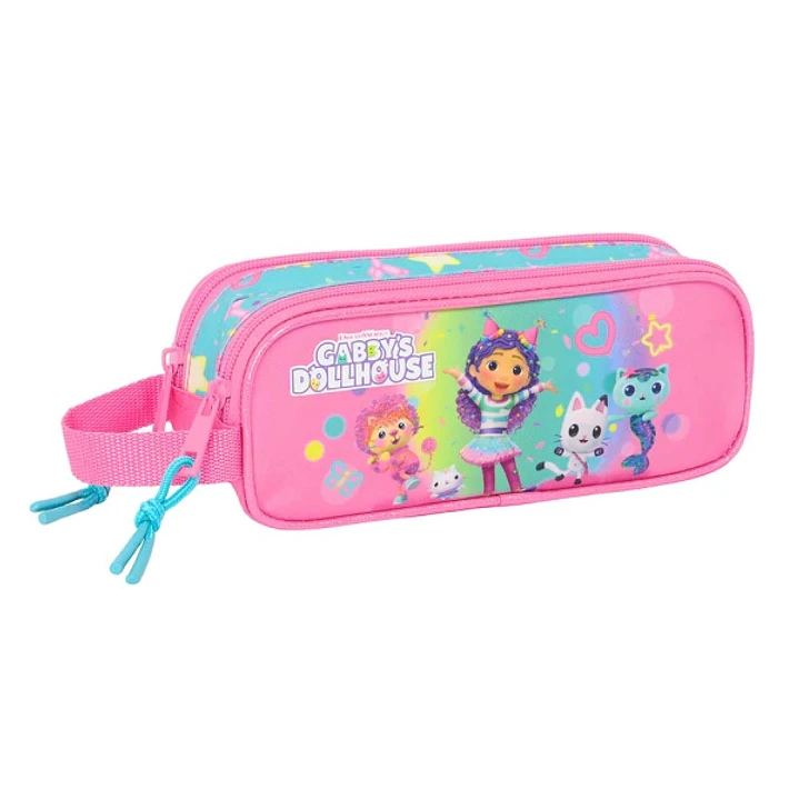 Safta Gabby's Dollhouse Confetti Portatodo - 2 Compartimentos con Cremalleras - Asa Lateral - 1L - 210x60x80mm - Color Rosa 1