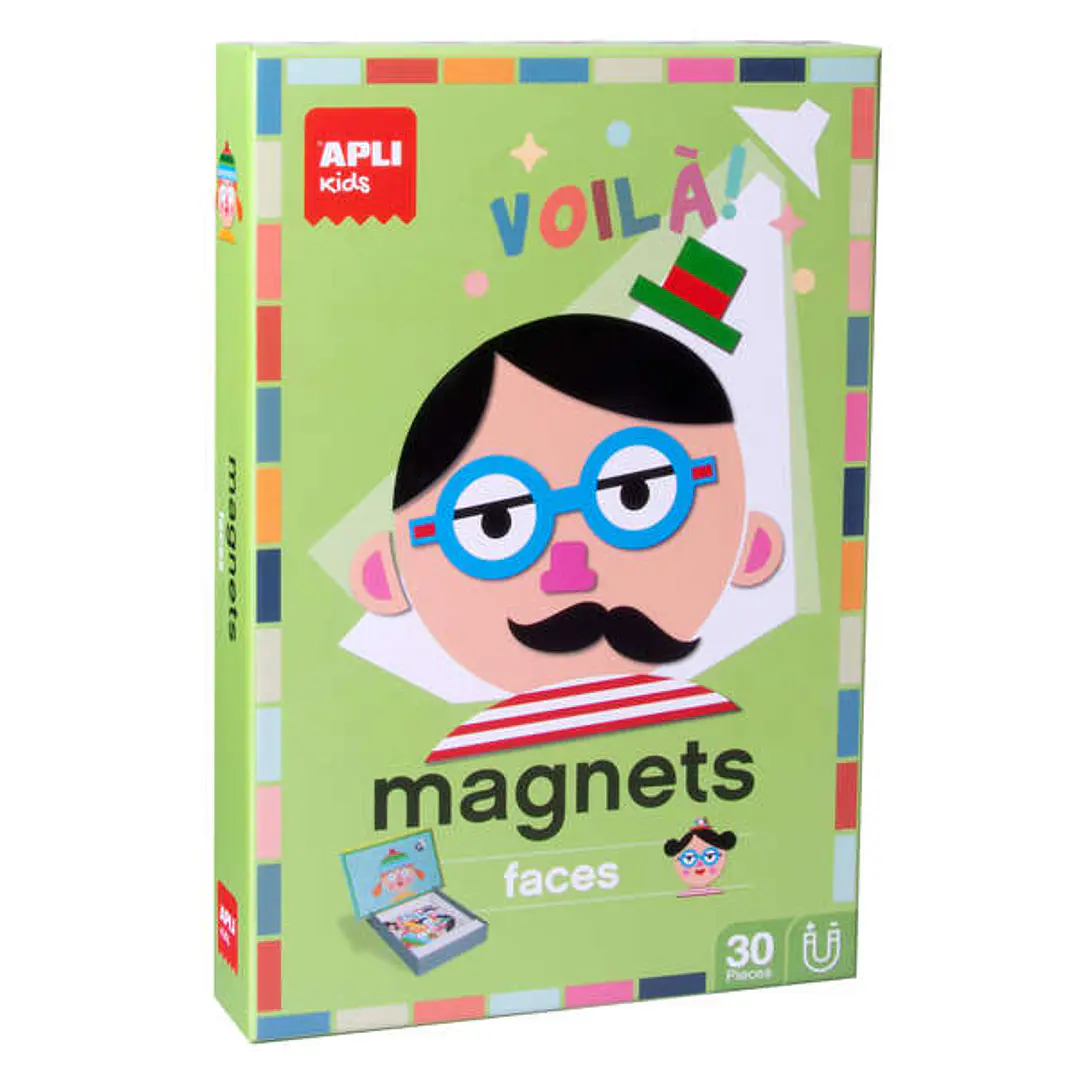 Apli Kids Juego Magnetico Caras Divertidas - Escenario Imantado de 28x18cm - 30 Fichas para Crear Personajes - Fomenta la Imaginacion y la Atencion -  1