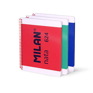 Milan Nata 624 Pack de 3 Cuadernos Espiral Formato A4 Pautado 7mm - 80 Hojas de 95 gr/m2 - Microperforado, 4 Taladros - Colores Surtidos