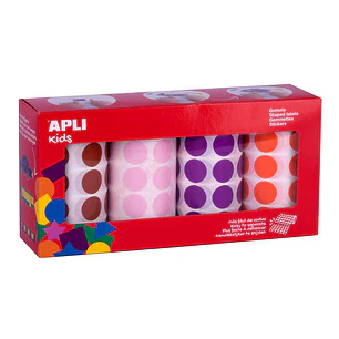 Apli Pack de 4 Rollos de Gomets Redondos Ø 20mm - 1770 Gomets por Rollo - Adhesivo Permanente - 7080 Gomets en Total - Ideales para Escuelas Infantile