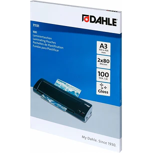 Dahle Pack de 100 Fundas para Plastificar Brillo A3 - 80 Micras - Alta Calidad - Transparente