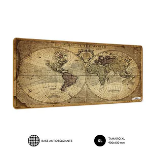 Subblim Alfombrilla de Escritorio Mapa Del Mundo Vintage - Tamaño 900x400x3mm - Espacio para Raton y Teclado - Resistente al Agua - Base Antideslizant