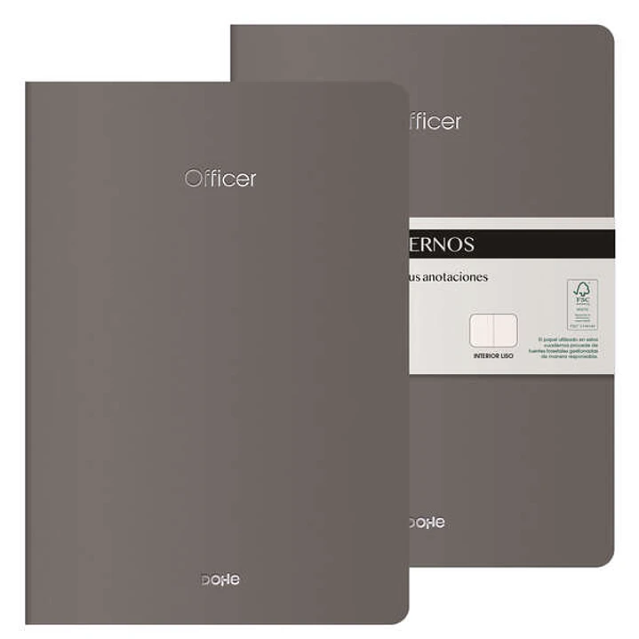 Dohe Officer Cuaderno Notebook A4 40 Hojas Lisas - Papel Ahuesado 90 g/m2 - Tapa en Cartulina 300g/m2 - Color Gris 1
