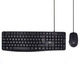 Ewent Paquete con Cable KB+RATON - Teclado de Oficina -Cable USB-A de 1.35m - Raton de oficina - 1000dpi - Cable USB-A de 1.35m - Color Negro
