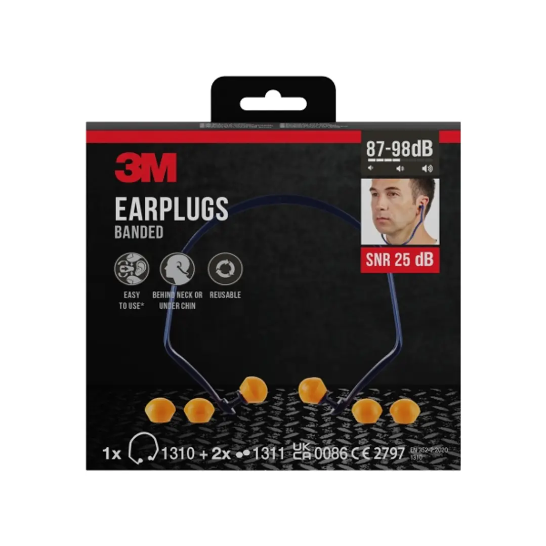 3M Tapones para Oidos con Banda - SNR hasta 25dB - 1 Par de Tapones Premontado - 2 Pares de Tapones de Repuesto - Color Naranja 1
