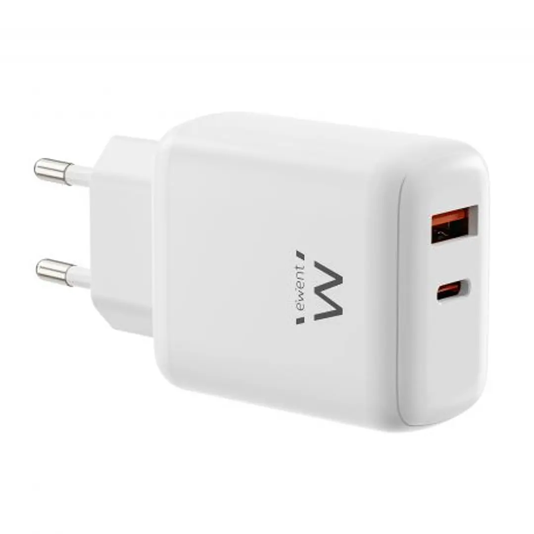 Ewent EW1329 Cargador GaN 45W - 1xUSB-C PD3.0 QC3.0 - 1xUSB-A QC3.0 - Color Blanco 1