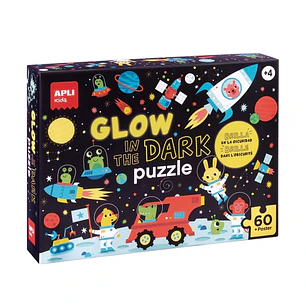 Apli Glow in the Dark Puzzle Fluorescente de 60 Piezas 6x6cm - Tematica Espacio - Efecto Fluorescente que Revela Diseños Ocultos - Poster para Facilit