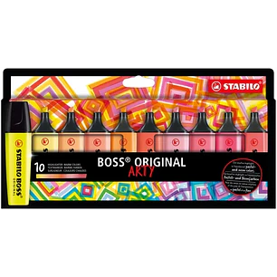 Stabilo Boss Original Arty Pack de 10 Marcadores Fluorescentes Colores Calidos - Trazo entre 2 y 5mm - Tinta con Base de Agua