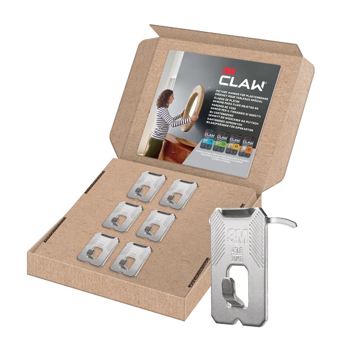 3M Claw Pack de 6 Ganchos de Metal para Paredes de Yeso - Soporta hasta 20kg - Color Gris/Titanio 1