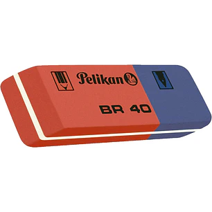 Pelikan Caja de 40 Gomas BR40 - Doble Funcion para Tinta y Lapiz - Alta Calidad - Resistente - Precision en el Borrado - Color Azul/Rojo