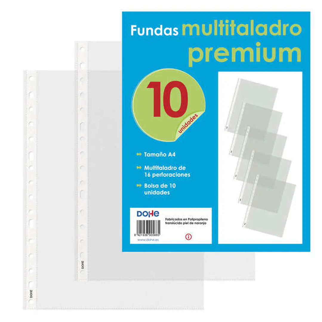 Dohe 10 Fundas Multitaladro Premium con 16 Perforaciones - Polipropileno Rugoso 1