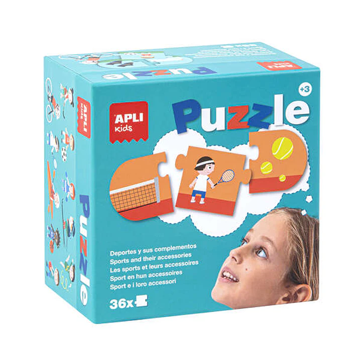 Apli Puzle Deportes y Complementos - 36 Piezas de 7x7cm - 12 Secuencias de 3 Piezas - Carton de 2mm con Acabado Brillante - Desarrolla Habilidades y A 1