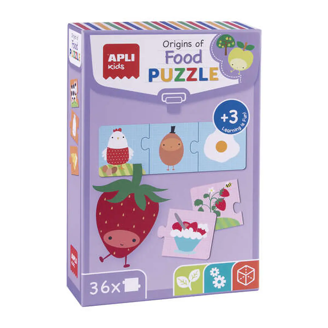 Apli Puzle Origen de los Alimentos - 36 Piezas de 7x7 cm - Carton de 2mm con Acabado Brillante - Desarrolla Habilidades y Autoestima - Colorido 1