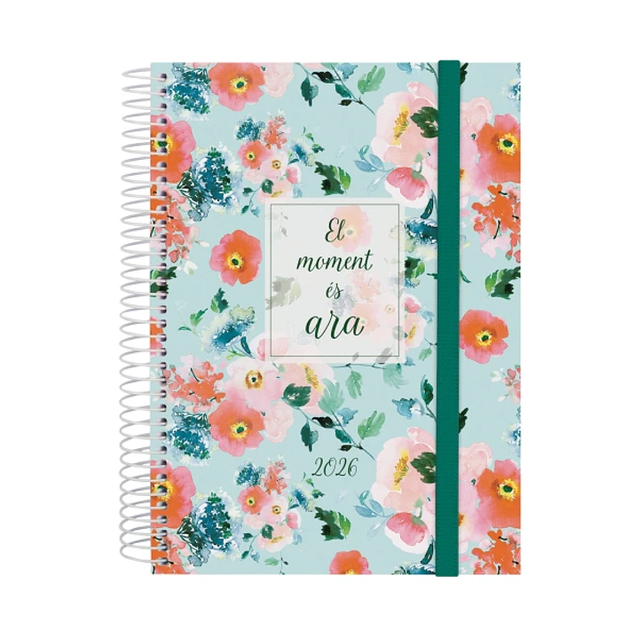 Finocam Design Collection Agenda de Espiral en Catalan - Anual 2026 - Tapa Ligera - Formato E10 - 172x29x212mm - 1 Dia por Pagina - Tematica de Flores 1
