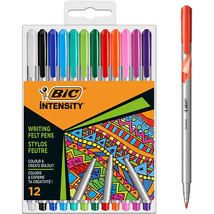 Bic Intensity Medium Pack de 12 Rotuladores - Punta Media de 0.8mm - Tinta con Base de Agua - Colores Surtidos