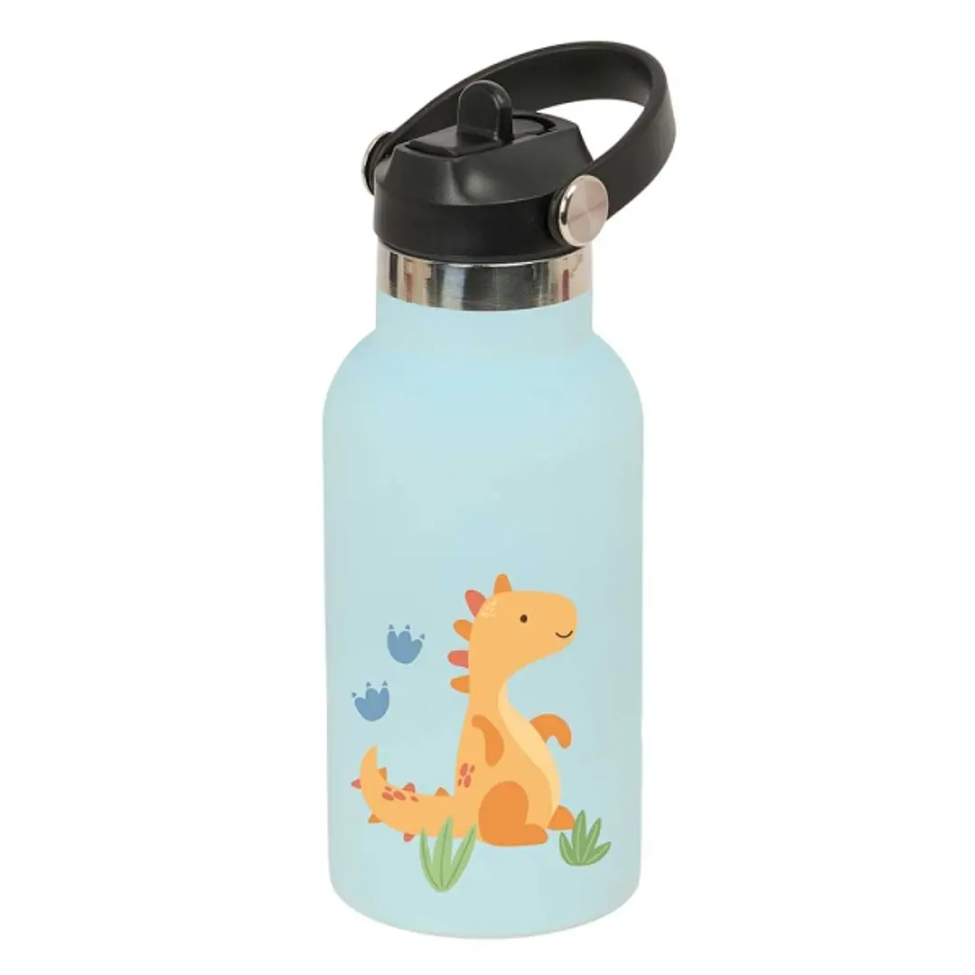 Safta Dino Botella Isotermica Infantil - Capacidad 350ml - Tapon Roscado con Valvula - Base de Silicona - Asa Superior - Acero Inoxidable - 12h Calien 1