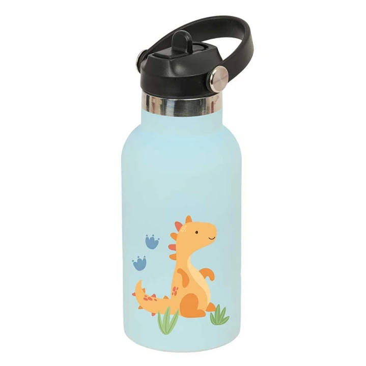 Safta Dino Botella Isotermica Infantil - Capacidad 350ml - Tapon Roscado con Valvula - Base de Silicona - Asa Superior - Acero Inoxidable - 12h Calien 1