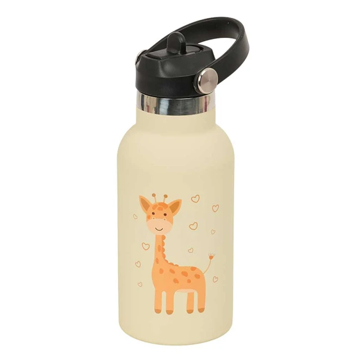 Safta Jirafa Botella Isotermica Infantil - Capacidad 350ml - Tapon Roscado con Valvula - Base de Silicona - Asa Superior - Acero Inoxidable - 12h Cali 1